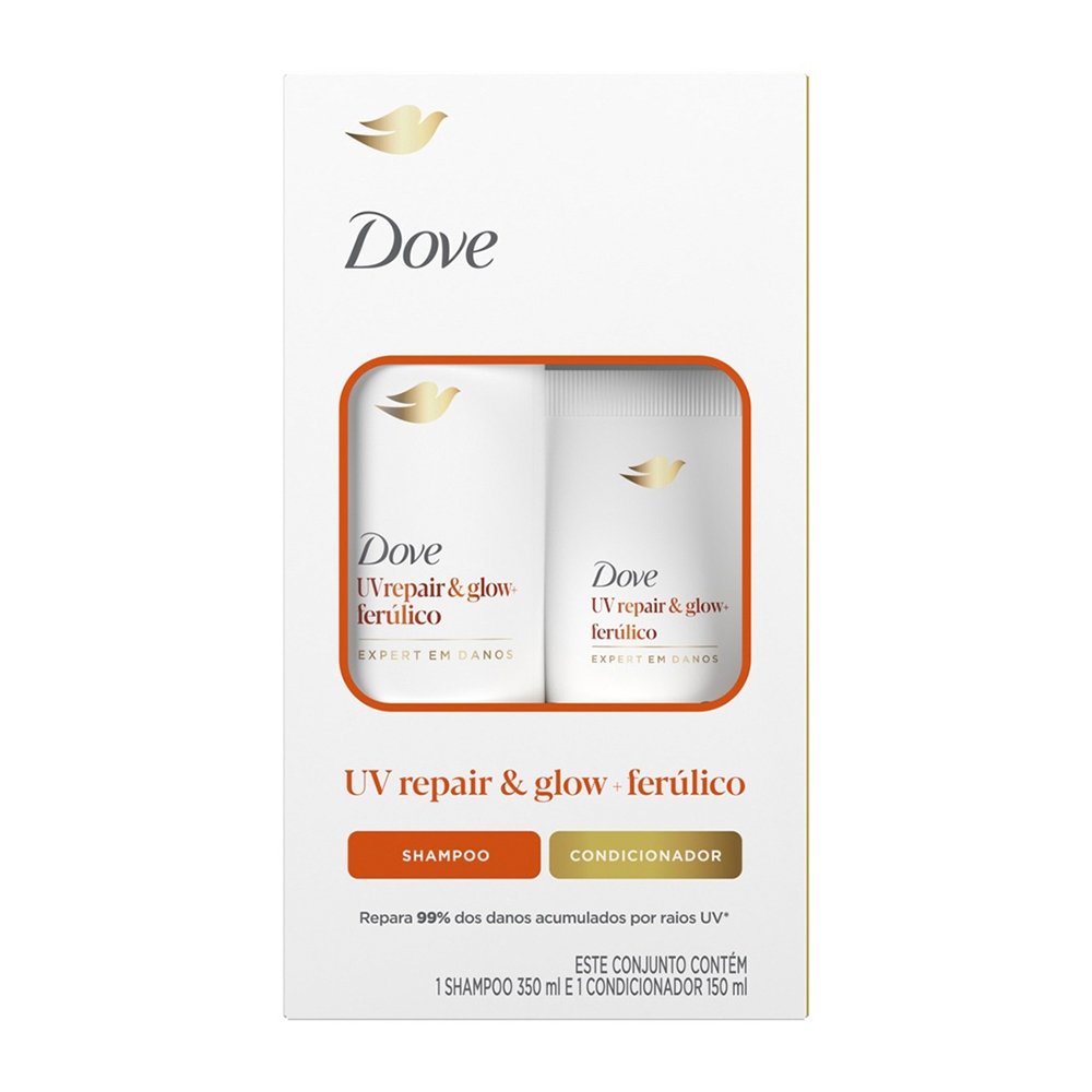 Kit Dove Shampoo 350ml + Condicionador 150ml UV Repair & Glow + Ferúlico