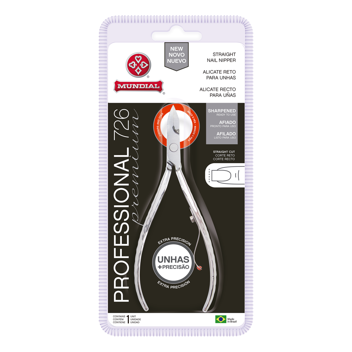 Alicate de Unha Mundial Profissional Premium Inox Corte Reto Ref. 726