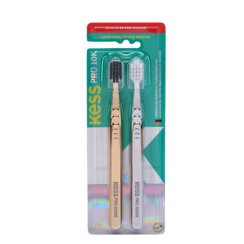 Escova Dental Kess Pro 10K Metallic Extra Macia Pack com 2 Unidades