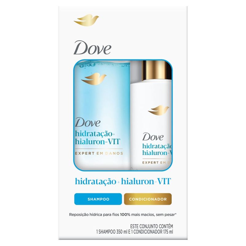 Kit Dove Shampoo 350ml + Condicionador 175ml Hidratação + Hialuron-VIT