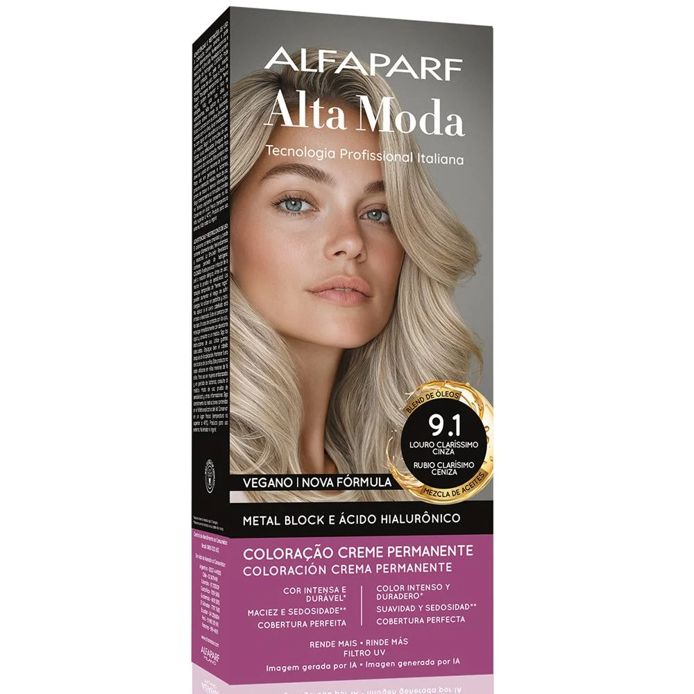 Coloração Alfaparf Alta Moda 9.1 Louro Claríssimo Cinza 150g
