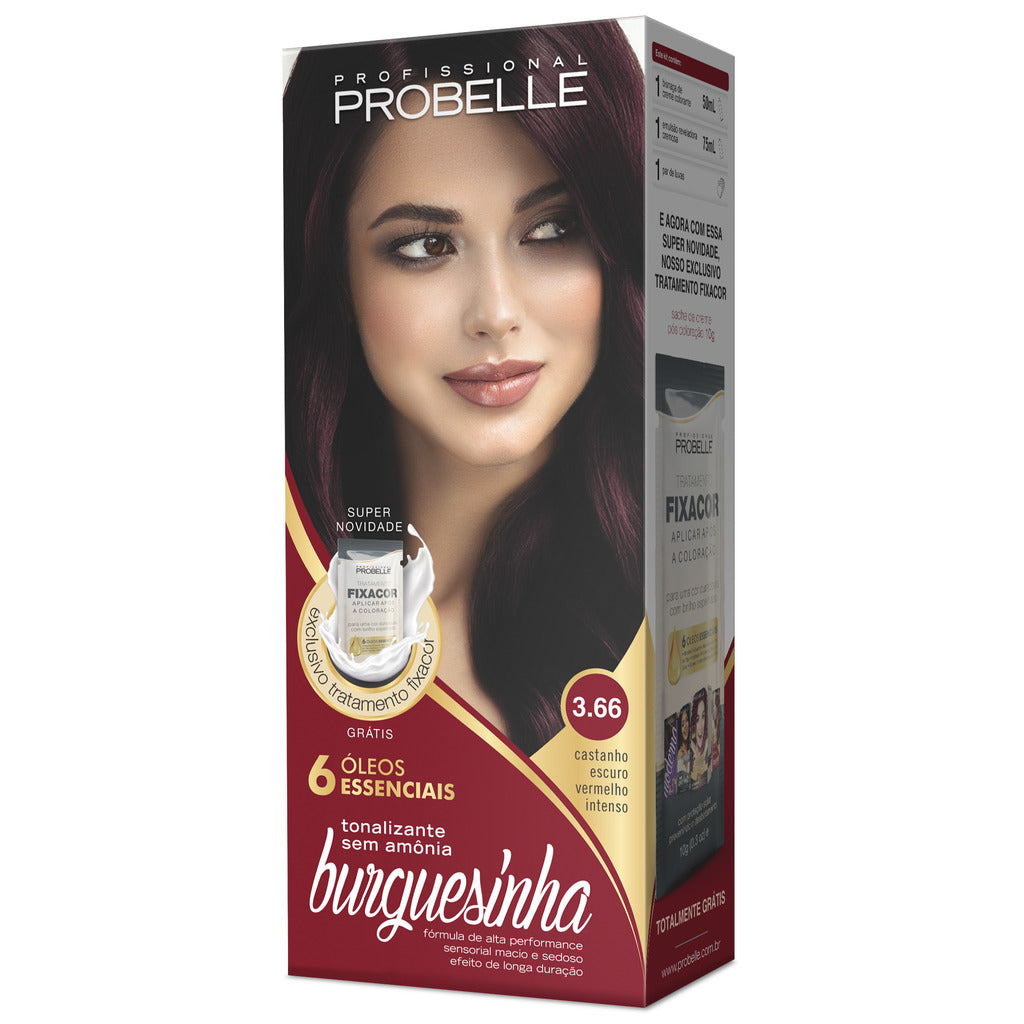 Tonalizante Probelle Burguesinha Castanho Escuro Vermelho Intenso 3.66