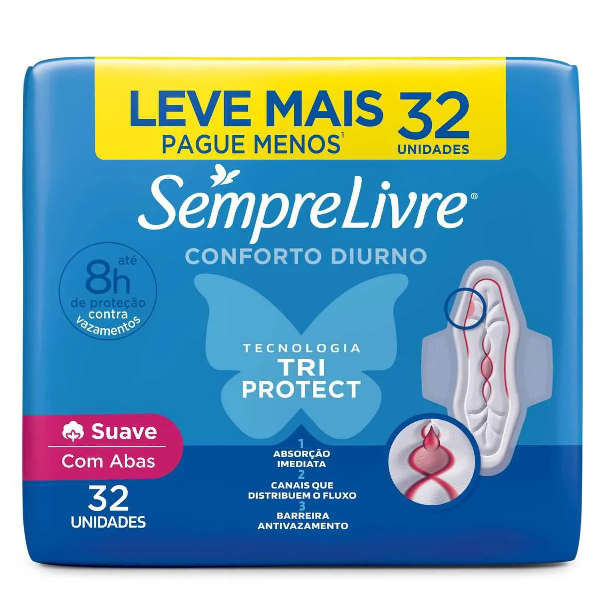Absorvente Sempre Livre Adapt Plus Cobertura Suave com Abas 32 Unidades