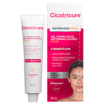 Gel Creme Facial Cicatricure Antissinais Diurno FPS 30 50g