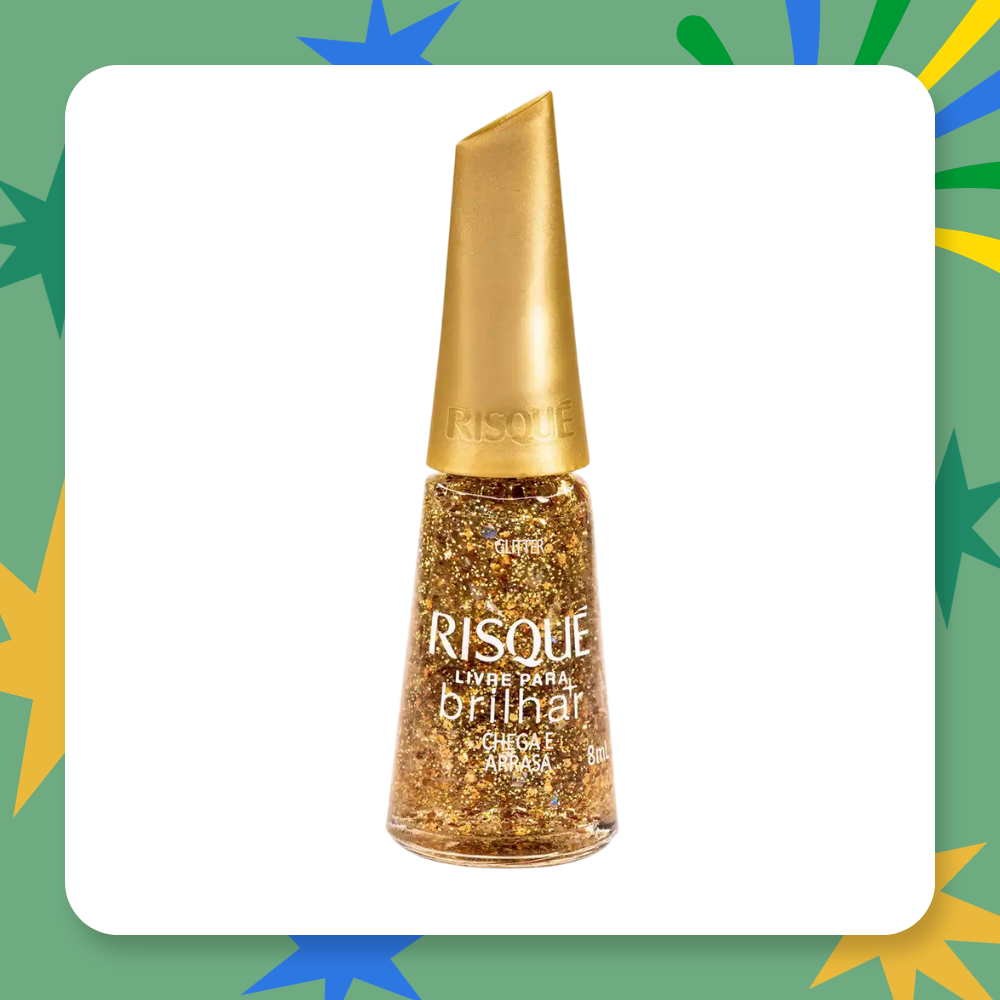 Esmalte Risqué Livre para Brilhar Glitter Dourado Chega e Arrasa 8ml