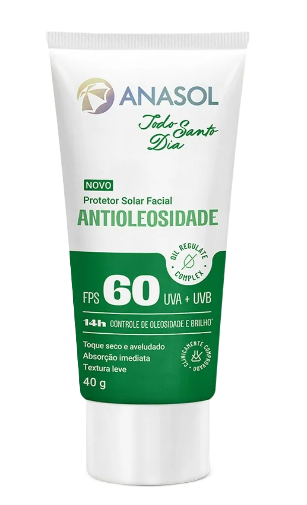 Protetor Solar Facial Anasol Todo Santo Dia Antioleosidade FPS 60 40gr