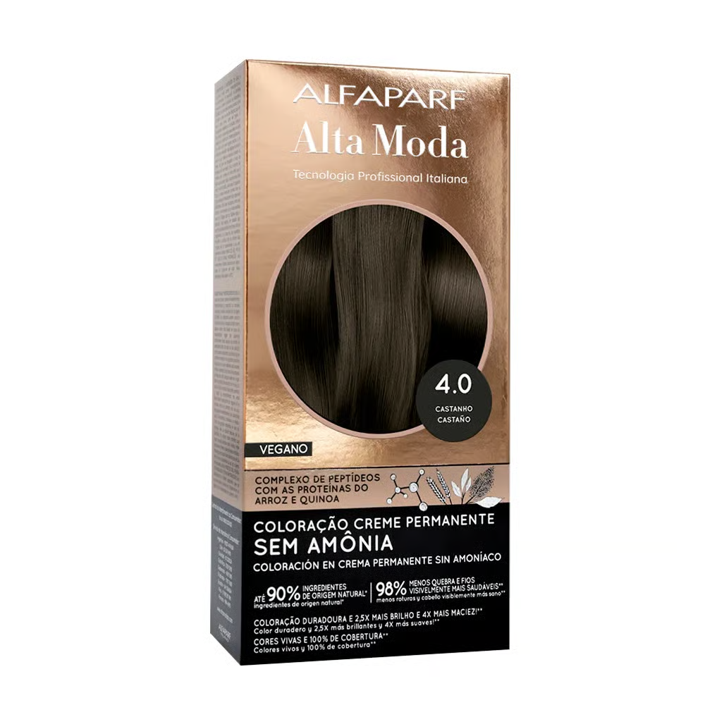 Coloração Permanente Alfaparf Alta Moda Sem Amônia 4.0 Castanho Médio