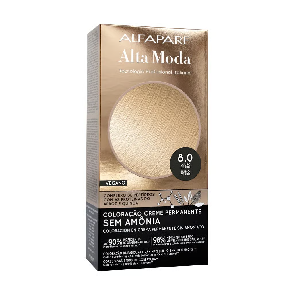 Coloração Permanente Alfaparf Alta Moda Sem Amônia 8.0 Louro Claro