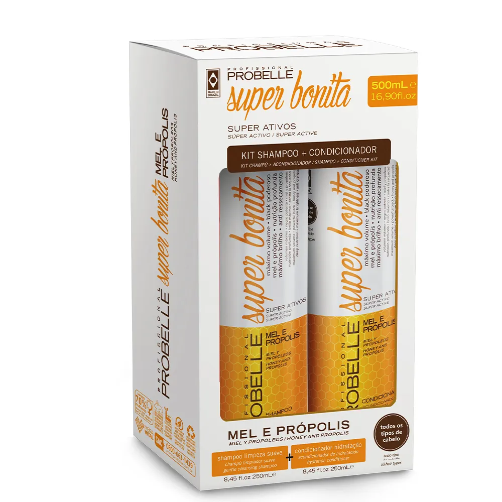 Kit Probelle Super Bonita Shampoo 250ml + Condicionador 250ml Mel e Própolis