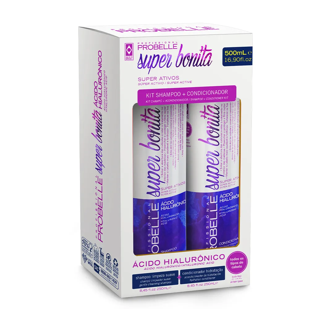 Kit Probelle Super Bonita Shampoo 250ml + Condicionador 250ml Ácido Hialurônico