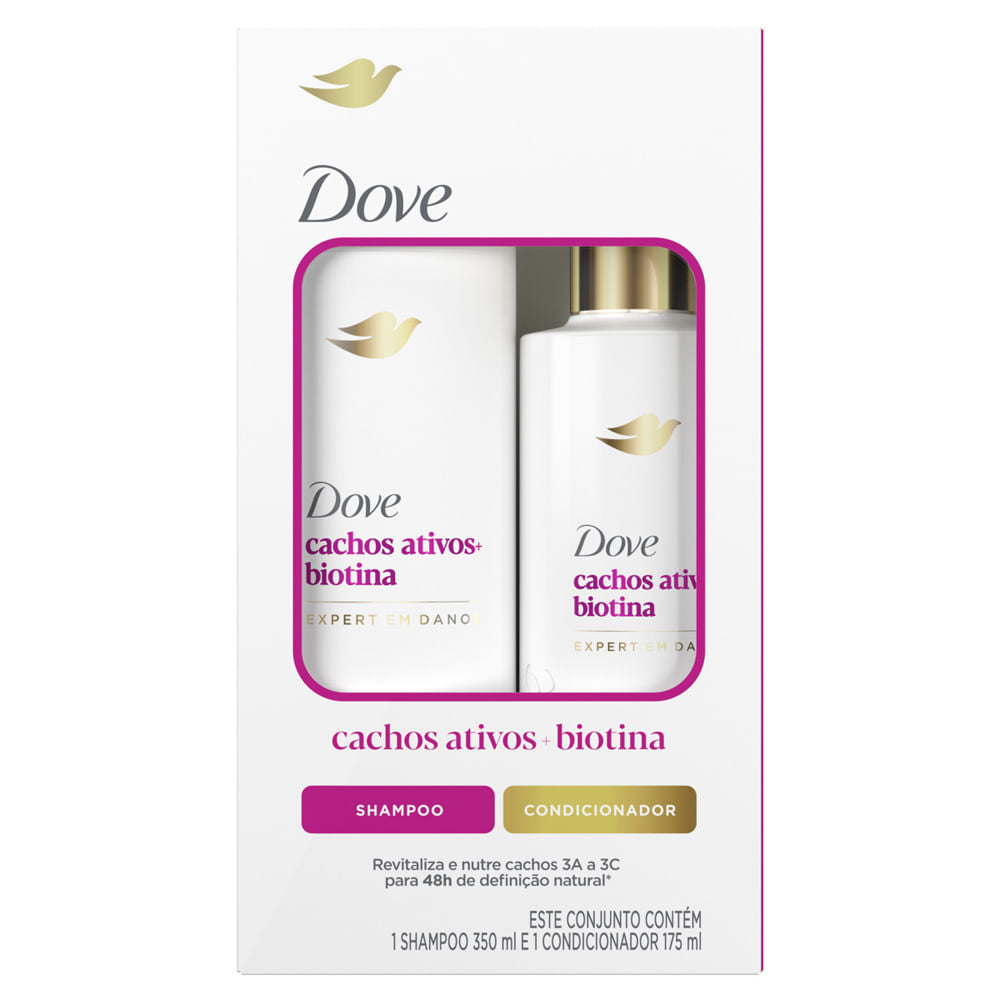 Kit Dove Shampoo 350ml + Condicionador 175ml Cachos Ativos + Biotina