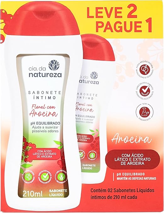 Kit Cia da Natureza Sabonete Íntimo Floral com Aroeira Leve 2 Pague 1 210ml