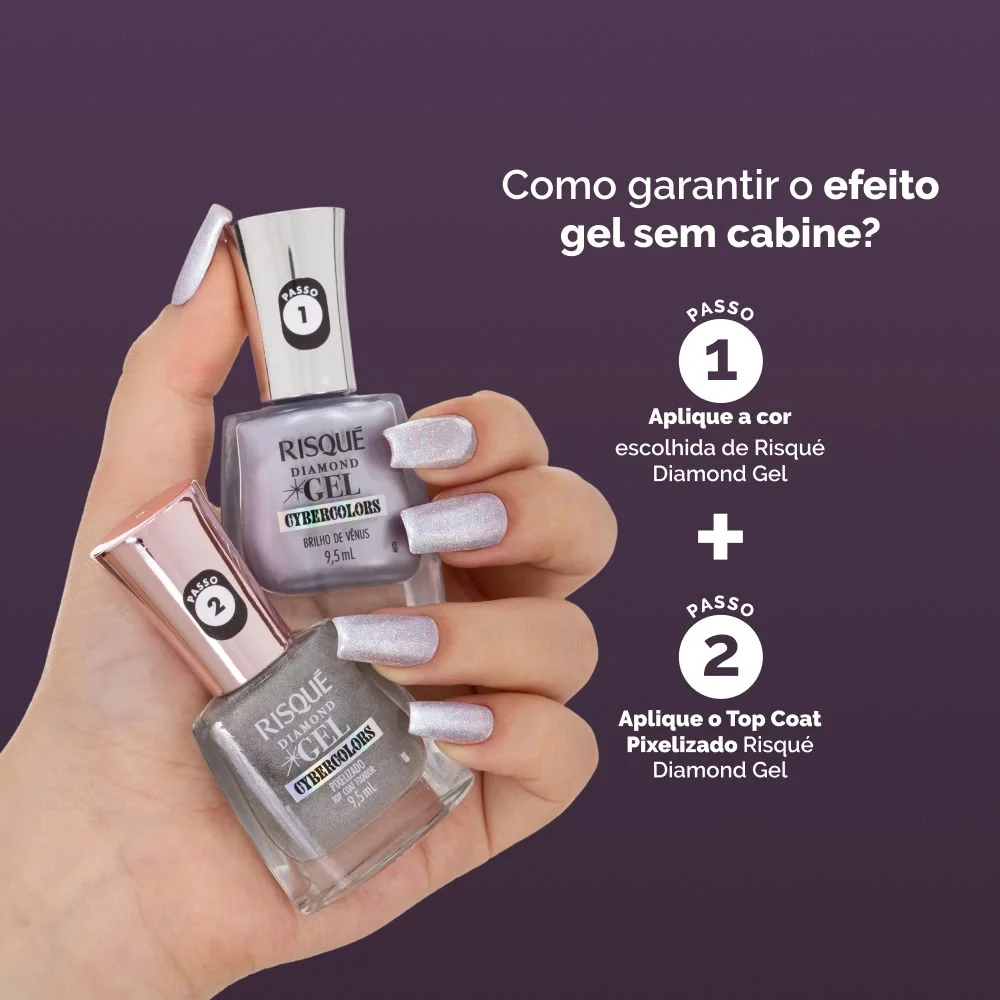 Esmalte Prata Risqué Diamond Gel Cybercolors Brilho de Vênus Efeito 9,5 mL