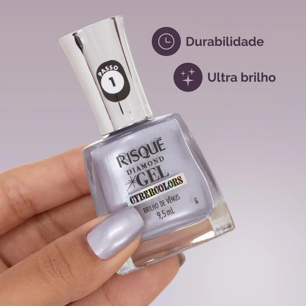 Esmalte Prata Risqué Diamond Gel Cybercolors Brilho de Vênus Efeito 9,5 mL