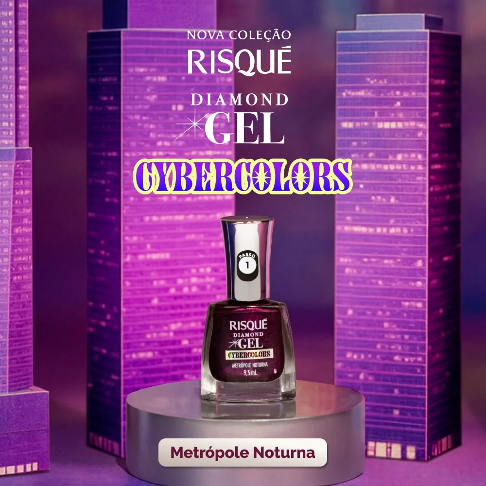 Esmalte Roxo Risqué Diamond Gel Cybercolors Metrópole Noturna Metálico 9,5 mL