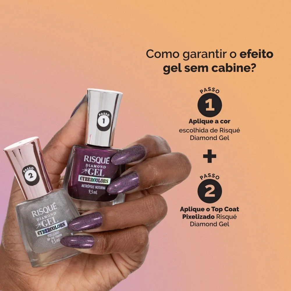 Esmalte Roxo Risqué Diamond Gel Cybercolors Metrópole Noturna Metálico 9,5 mL