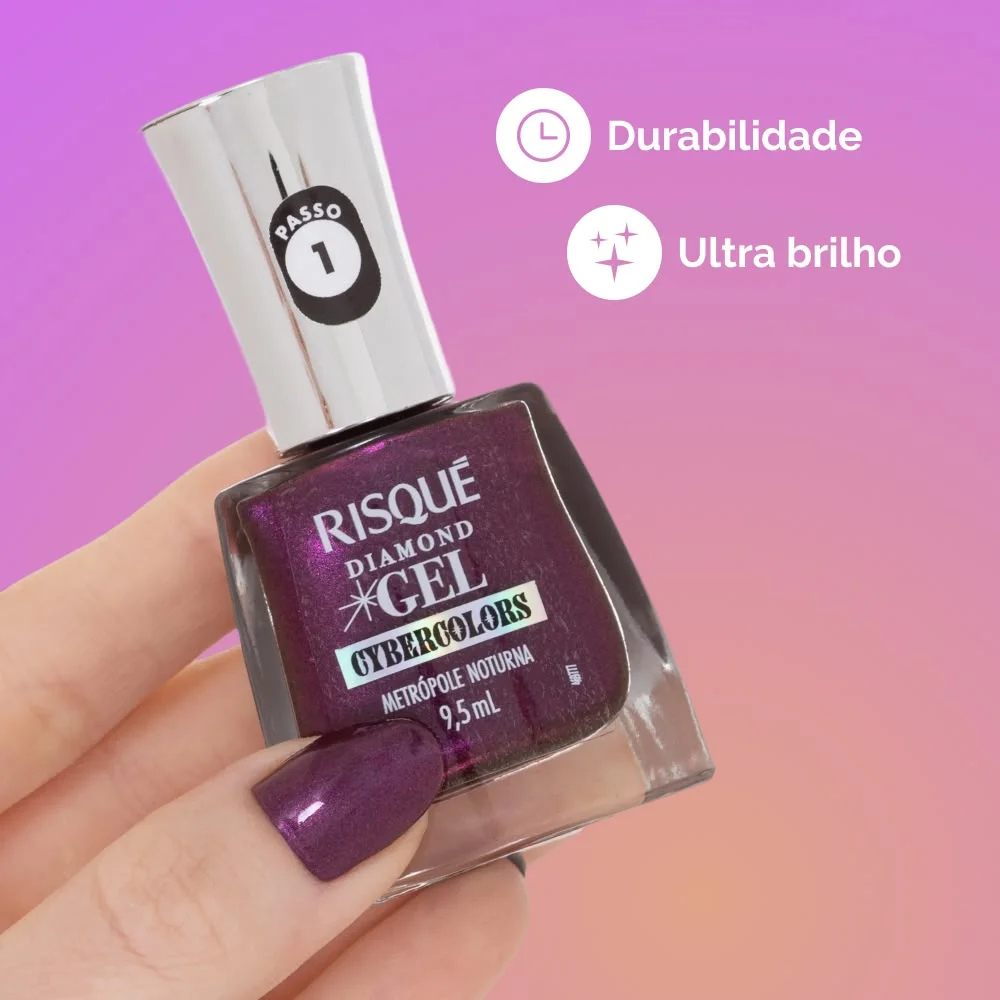 Esmalte Roxo Risqué Diamond Gel Cybercolors Metrópole Noturna Metálico 9,5 mL