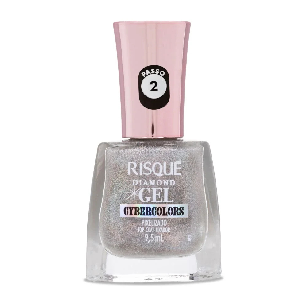 Top Coat Efeito Holográfico Risqué Diamond Gel Cybercolors Pixelizado 9,5 mL