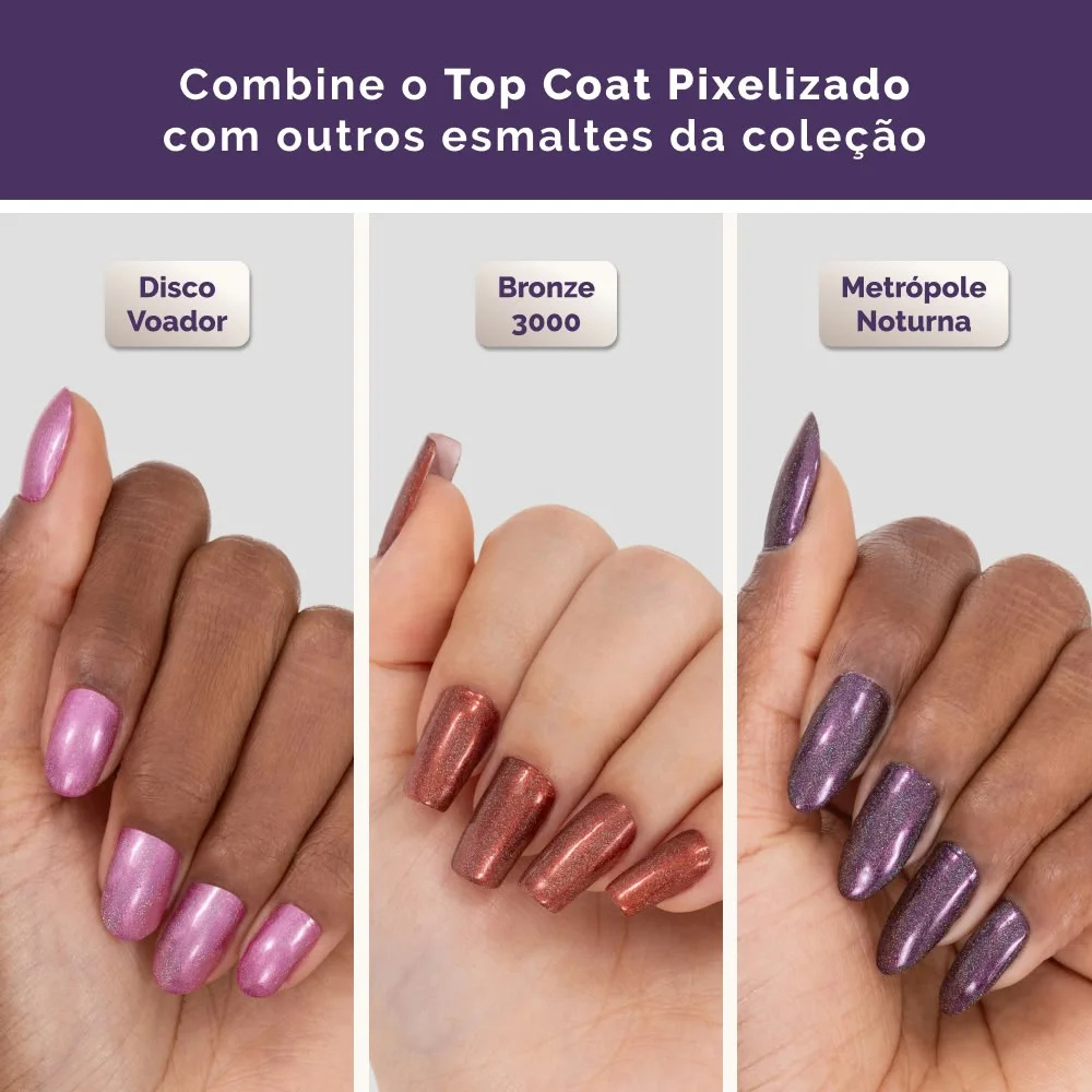 Top Coat Efeito Holográfico Risqué Diamond Gel Cybercolors Pixelizado 9,5 mL