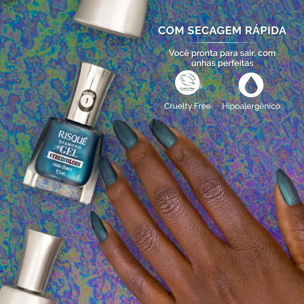 Esmalte Risque Diamond Gel Cybercolors Chuva Cósmica 9,5ml