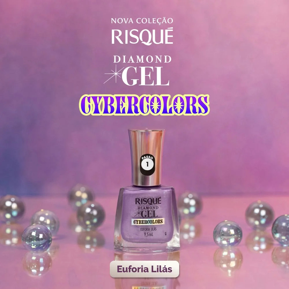 Esmalte Lilás Risqué Diamond Gel Cybercolors Euforia Lilás Metálico 9,5 mL