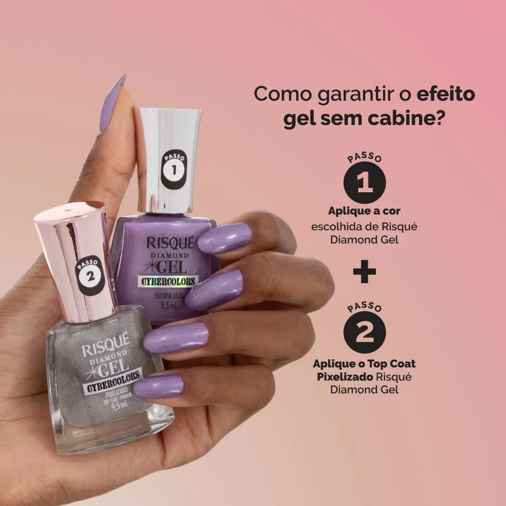 Esmalte Lilás Risqué Diamond Gel Cybercolors Euforia Lilás Metálico 9,5 mL