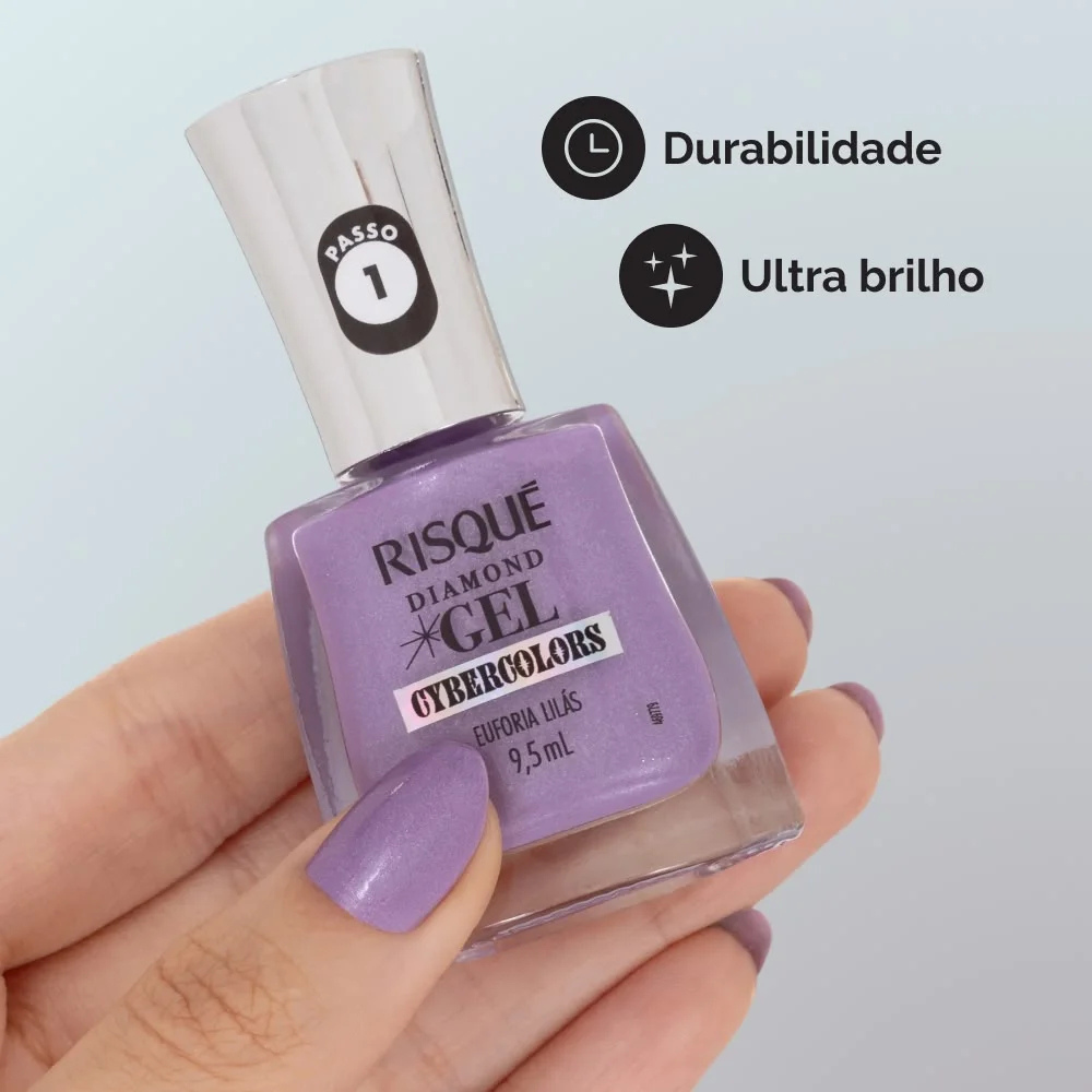 Esmalte Lilás Risqué Diamond Gel Cybercolors Euforia Lilás Metálico 9,5 mL