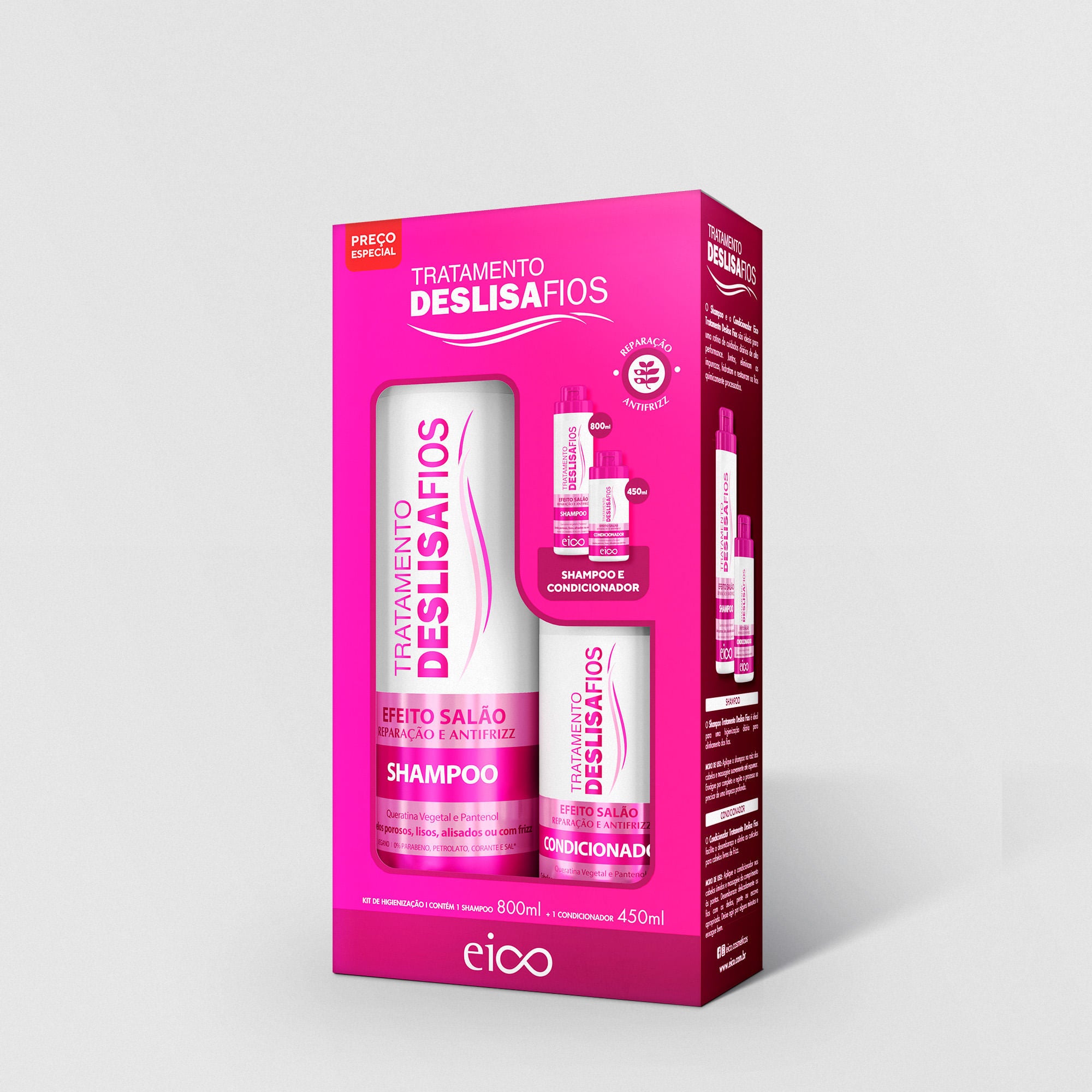Kit Eico Shampoo 800ml + Condicionador 450ml Deslisa Fios