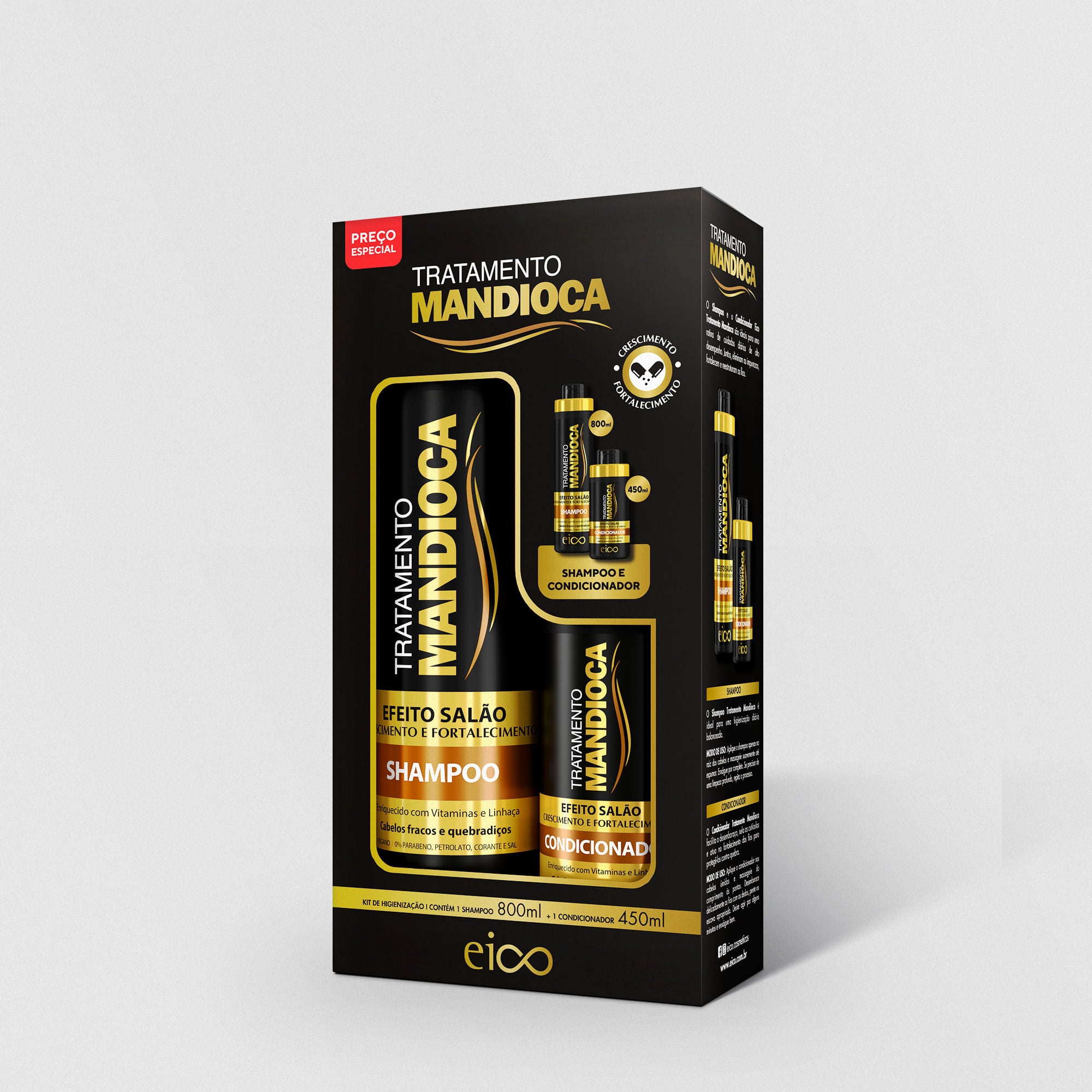 Kit Eico Shampoo 800ml + Condicionador 450ml Mandioca