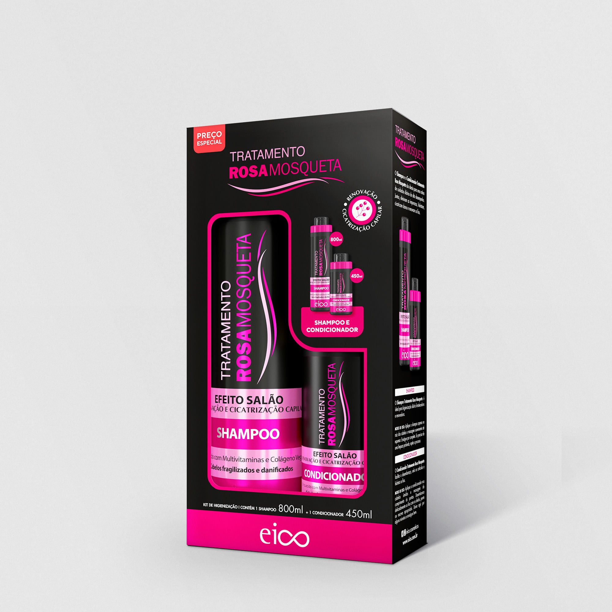 Kit Eico Shampoo 800ml + Condicionador 450ml Rosa Mosqueta
