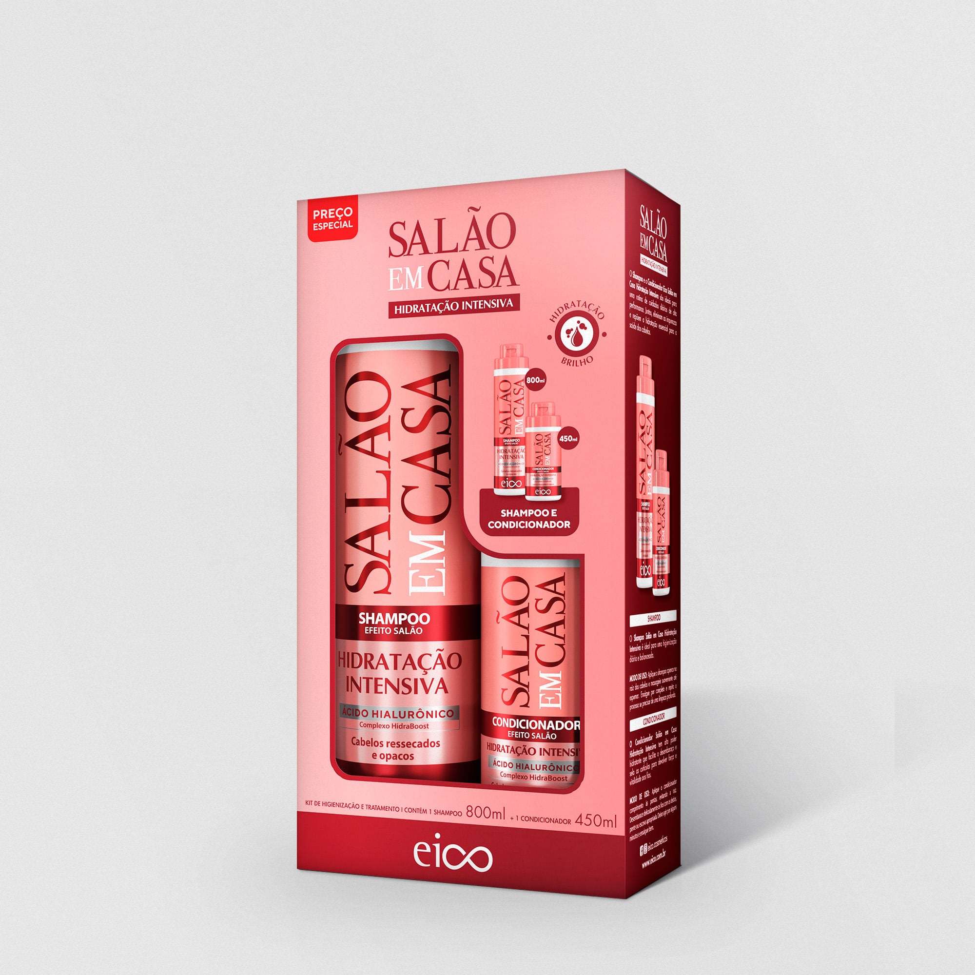 Kit Eico Shampoo 800ml + Condicionador 450ml Salão em Casa Hidratação Intensiva