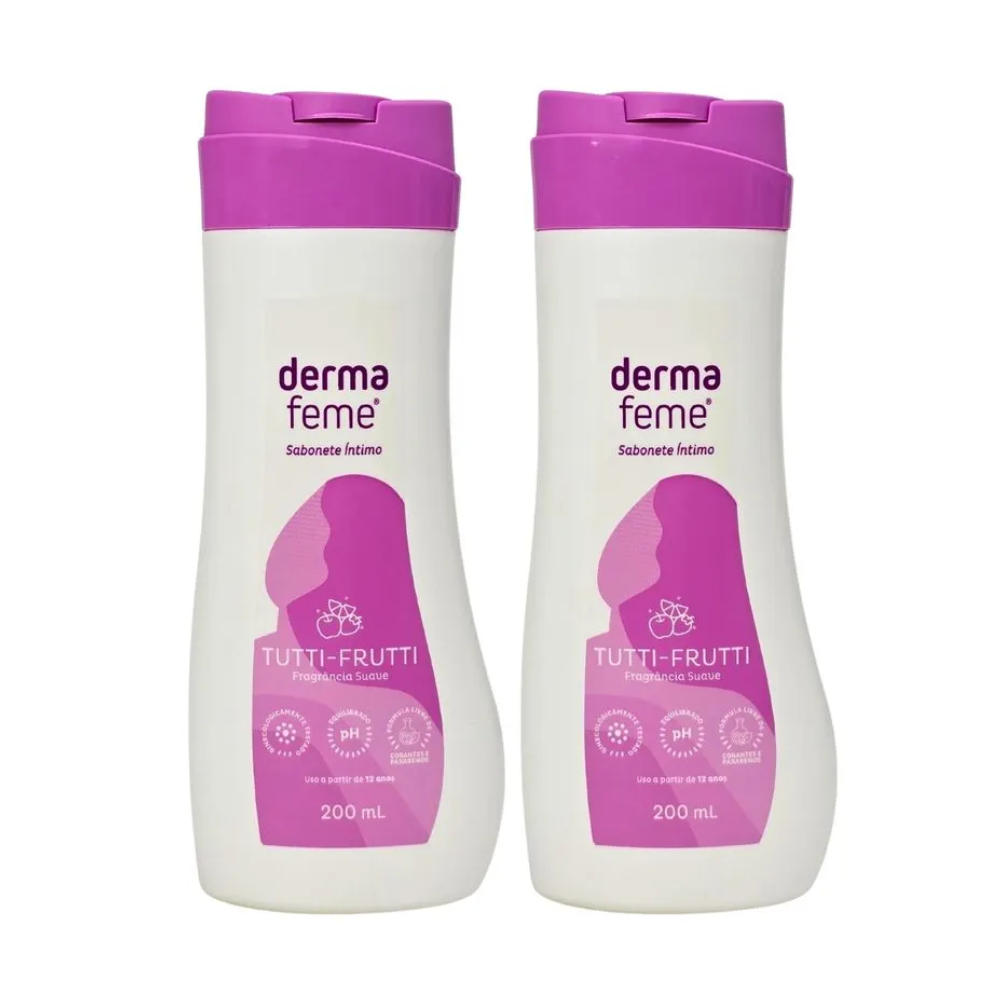 Kit Sabonete Líquido Íntimo Dermafeme Tutti Frutti 2 Unidades 200ml Cada
