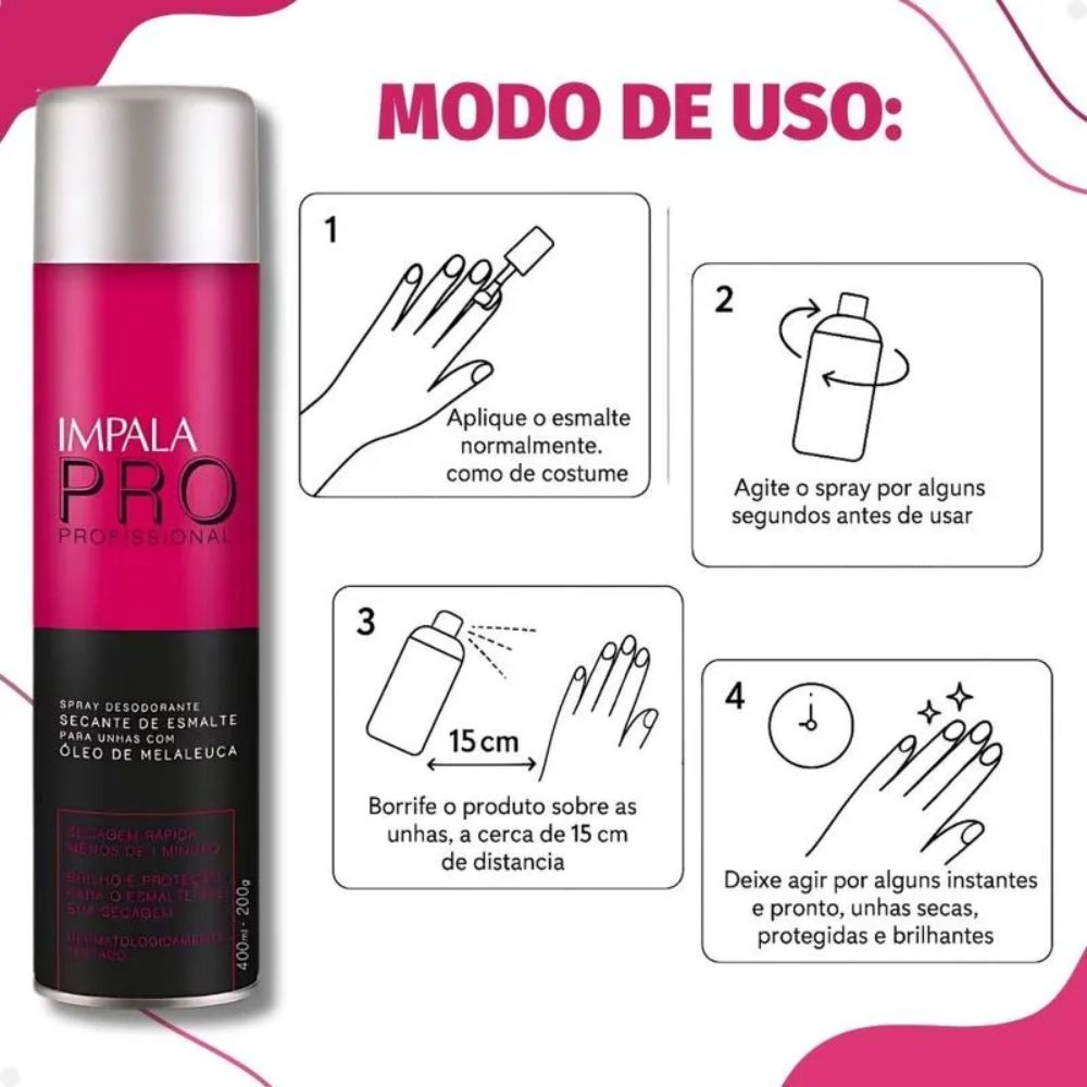 Spray Secante de Esmalte Impala Profissional com Óleo de Melaleuca 400ml