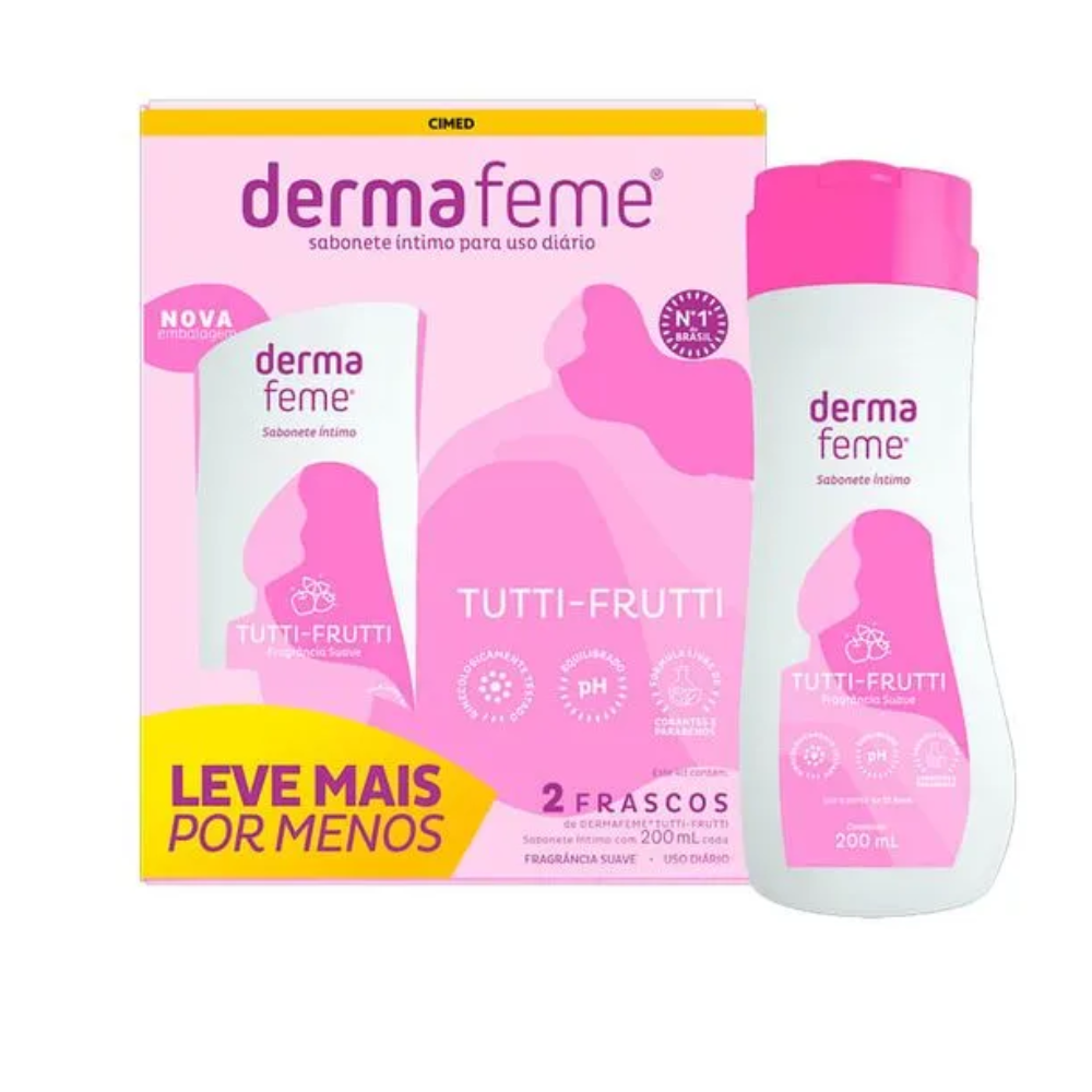 Kit Sabonete Líquido Íntimo Dermafeme Tutti Frutti 2 Unidades 200ml Cada