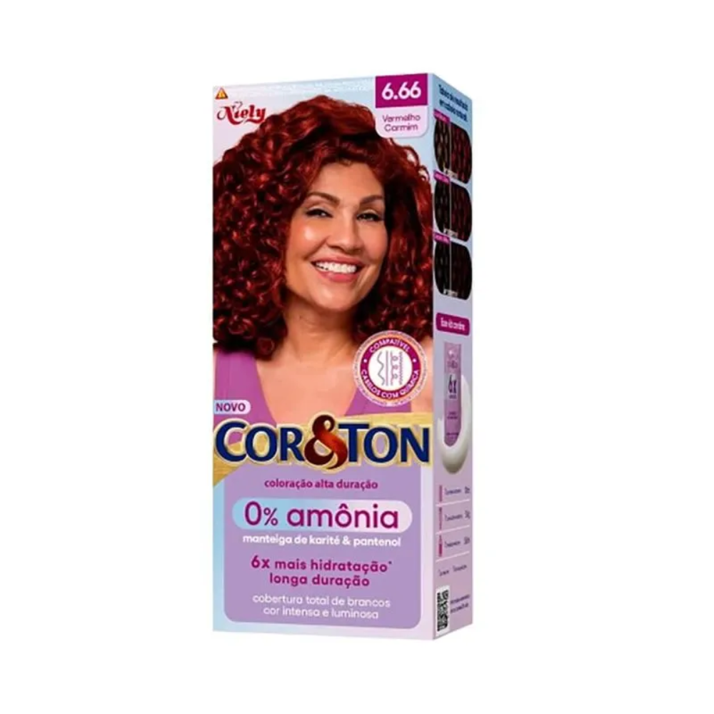 Coloração Niely Cor & Ton Sem Amônia 6.66 Vermelho Carmim