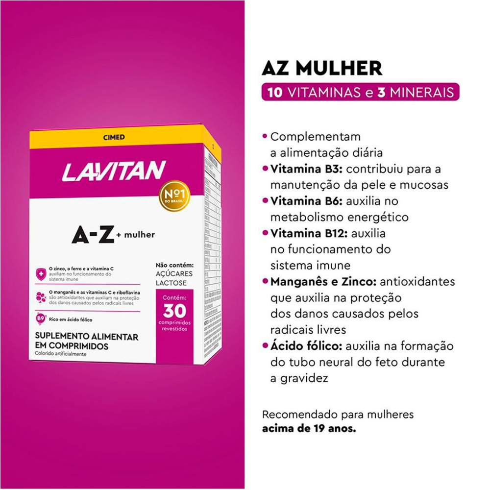 Lavitan Suplemento Vitamínico A-Z Mulher Com 30 Comprimidos