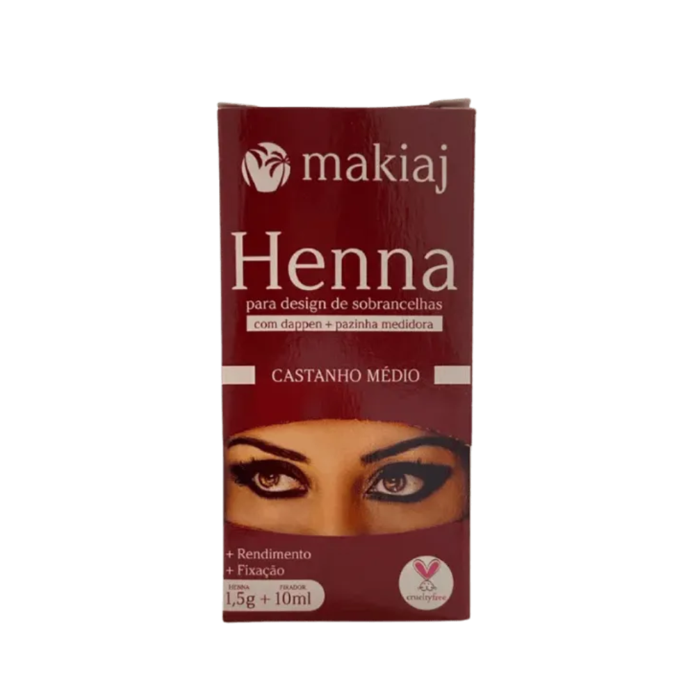 Kit Makiaj Henna 1,5g + Fixador 10ml Castanho Médio