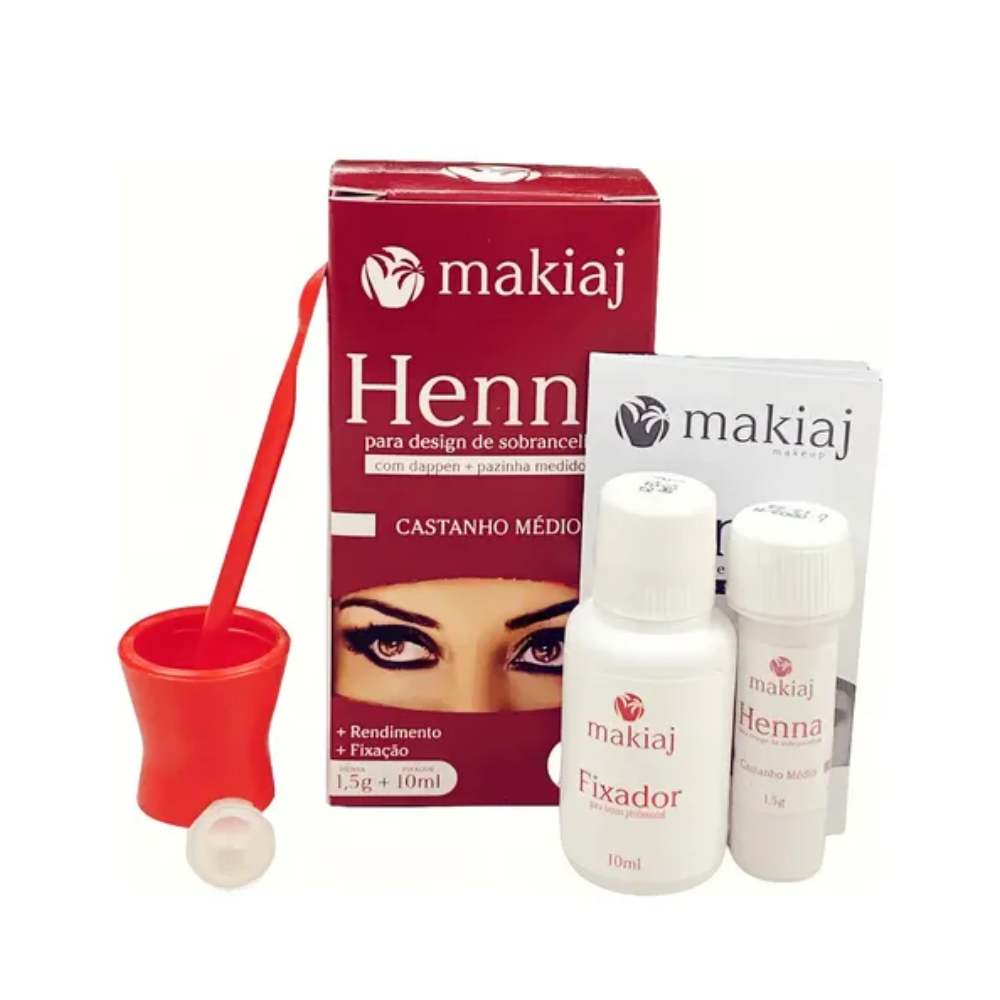 Kit Makiaj Henna 1,5g + Fixador 10ml Castanho Médio