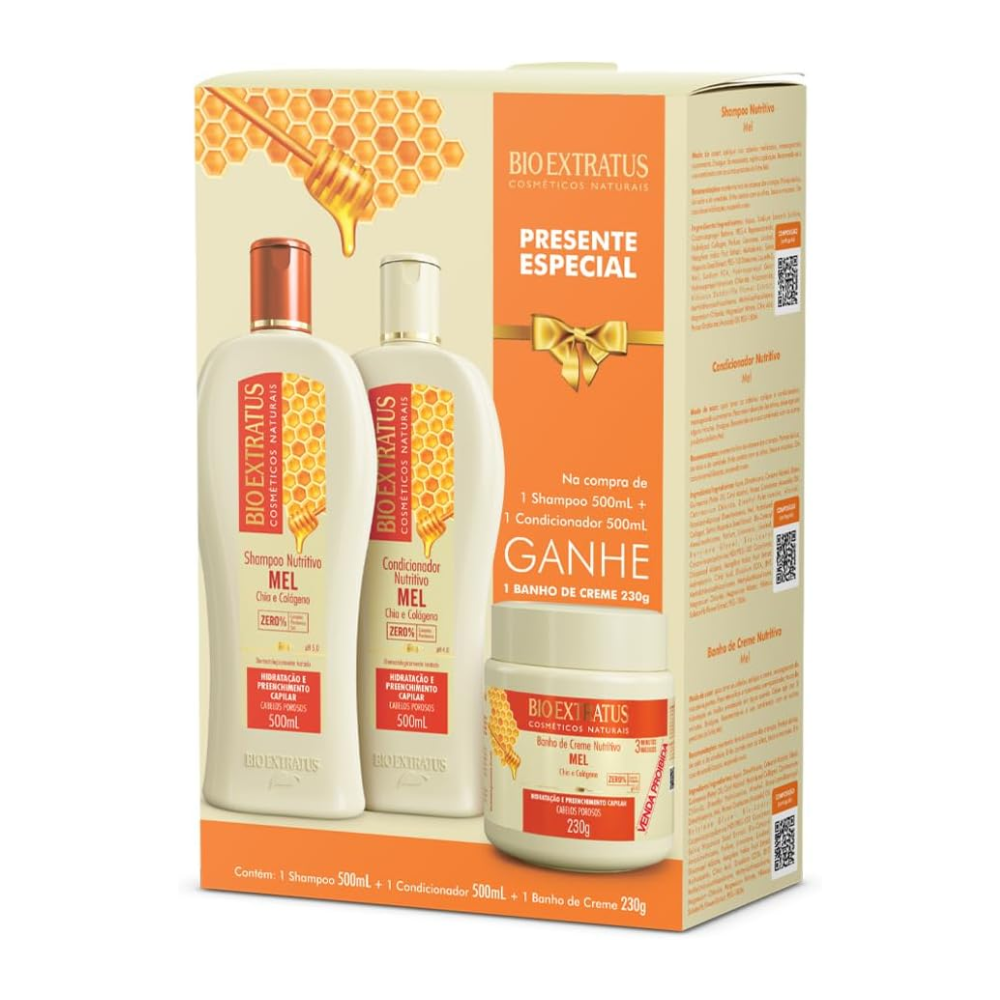 Kit Bio Extratus Shampoo 500ml + Condicionador Mel + Máscara Mel 230g