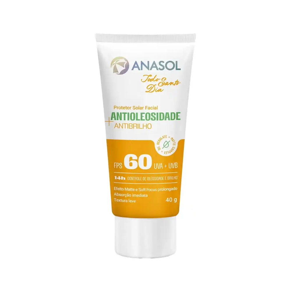 Protetor Solar Facial Anasol Todo Santo Dia Antioleosidade Antibrilho FPS 60 40 g