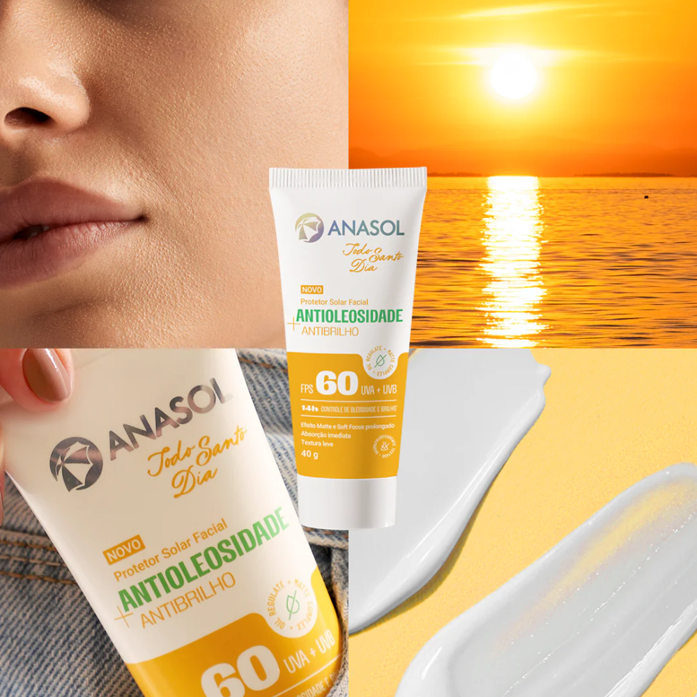Protetor Solar Facial Anasol Todo Santo Dia Antioleosidade Antibrilho FPS 60 40 g