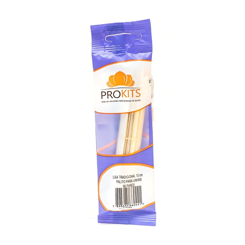 Pacote Prokits com 6 Pares Lixas Tradicional/Palitos de Unha 13 cm