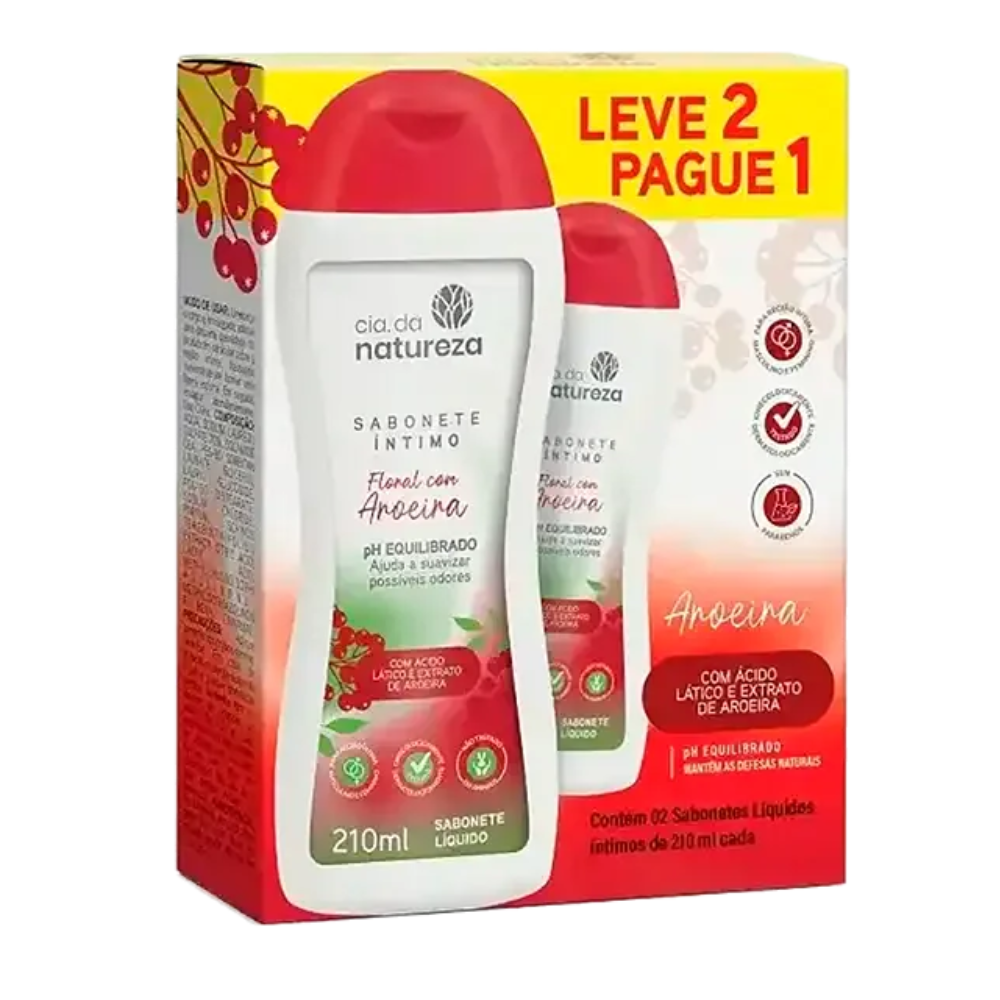 Kit Cia da Natureza Sabonete Íntimo Floral com Aroeira Leve 2 Pague 1 210ml