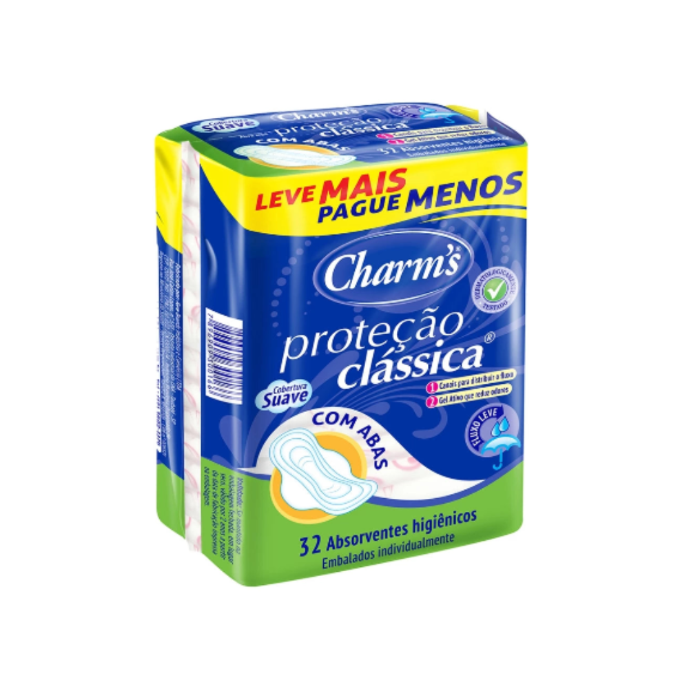 Absorvente Charm’s Proteção Clássica Fluxo Leve com Abas Leve Mais Pague Menos 32 Unidades