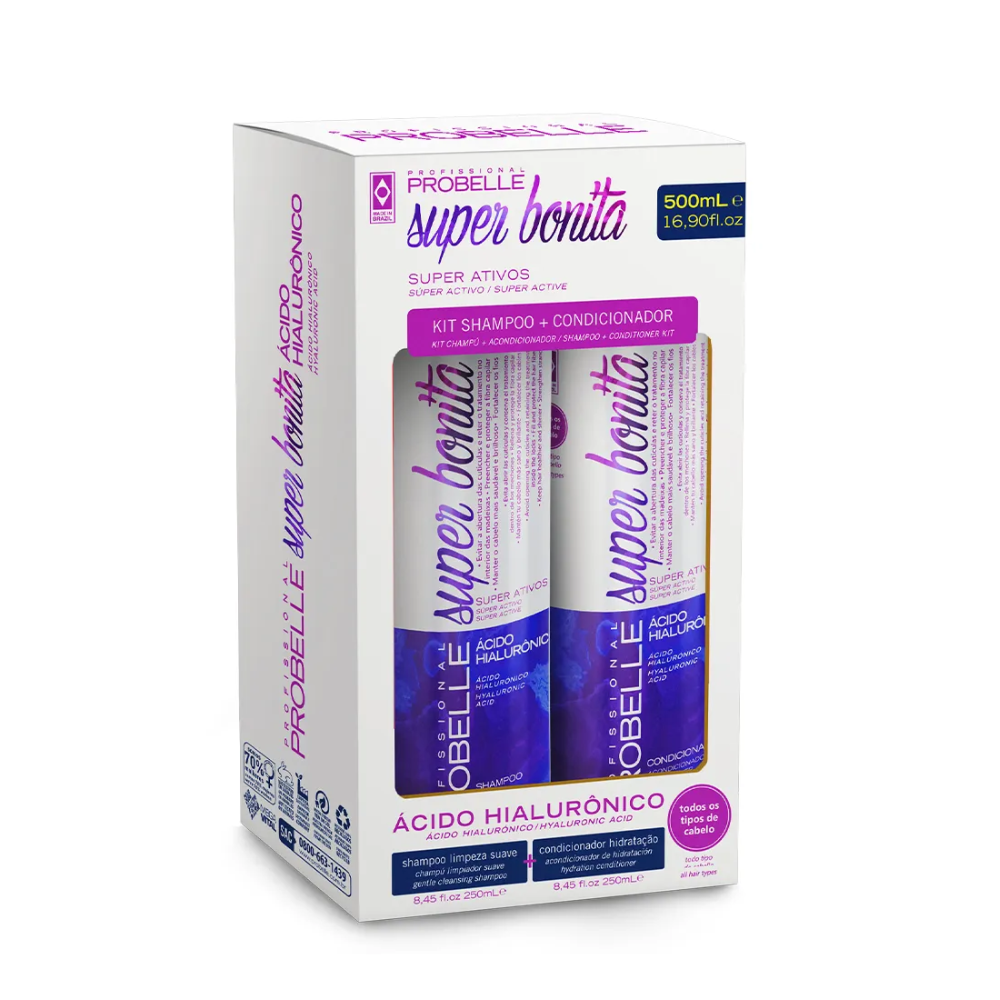Kit Probelle Super Bonita Shampoo 250ml + Condicionador 250ml Ácido Hialurônico
