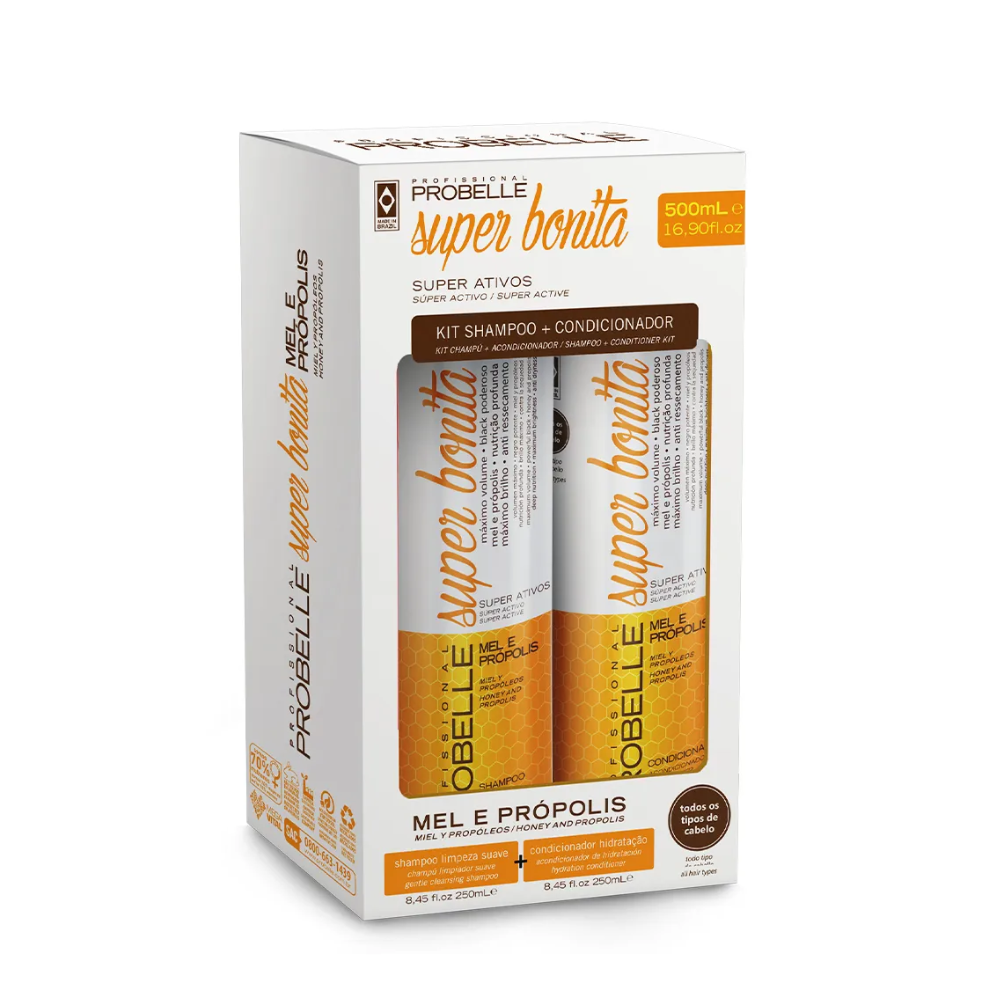 Kit Probelle Super Bonita Shampoo 250ml + Condicionador 250ml Mel e Própolis