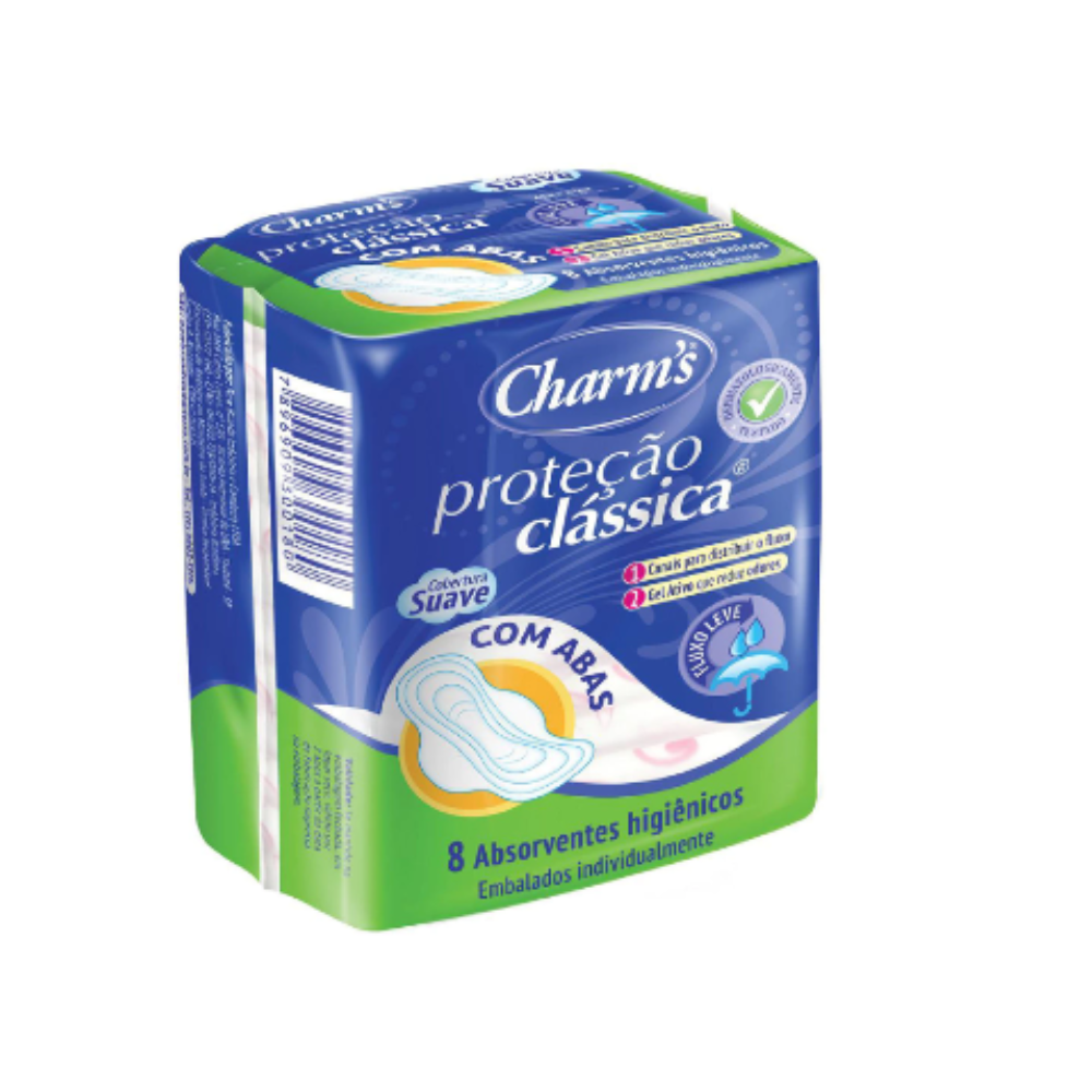 Absorvente Charm’s Proteção Clássica Fluxo Leve com Abas 8 Unidades