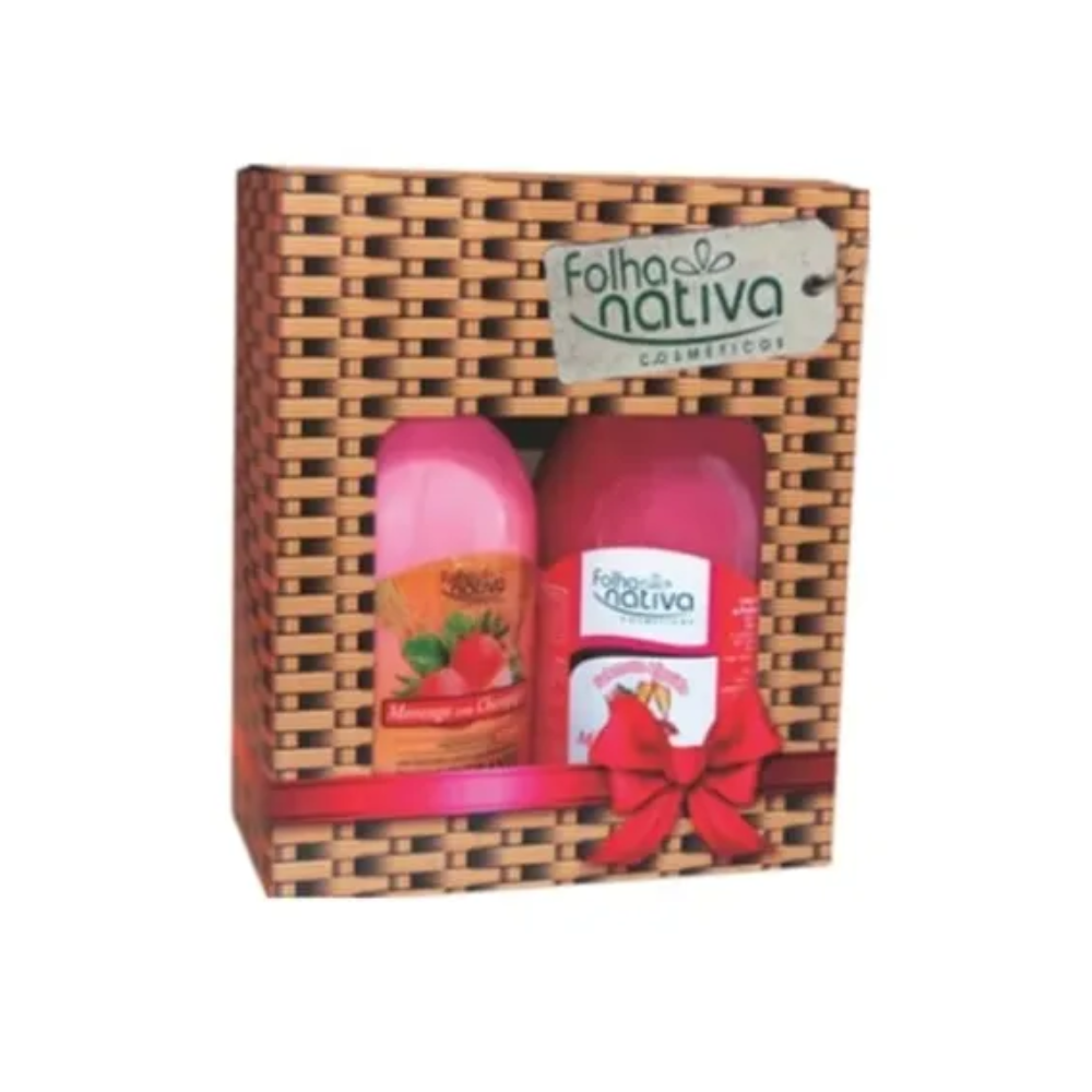 Kit Folha Nativa Loção Hidratante Morango 480ml + Sabonete Líquido Morango 500ml