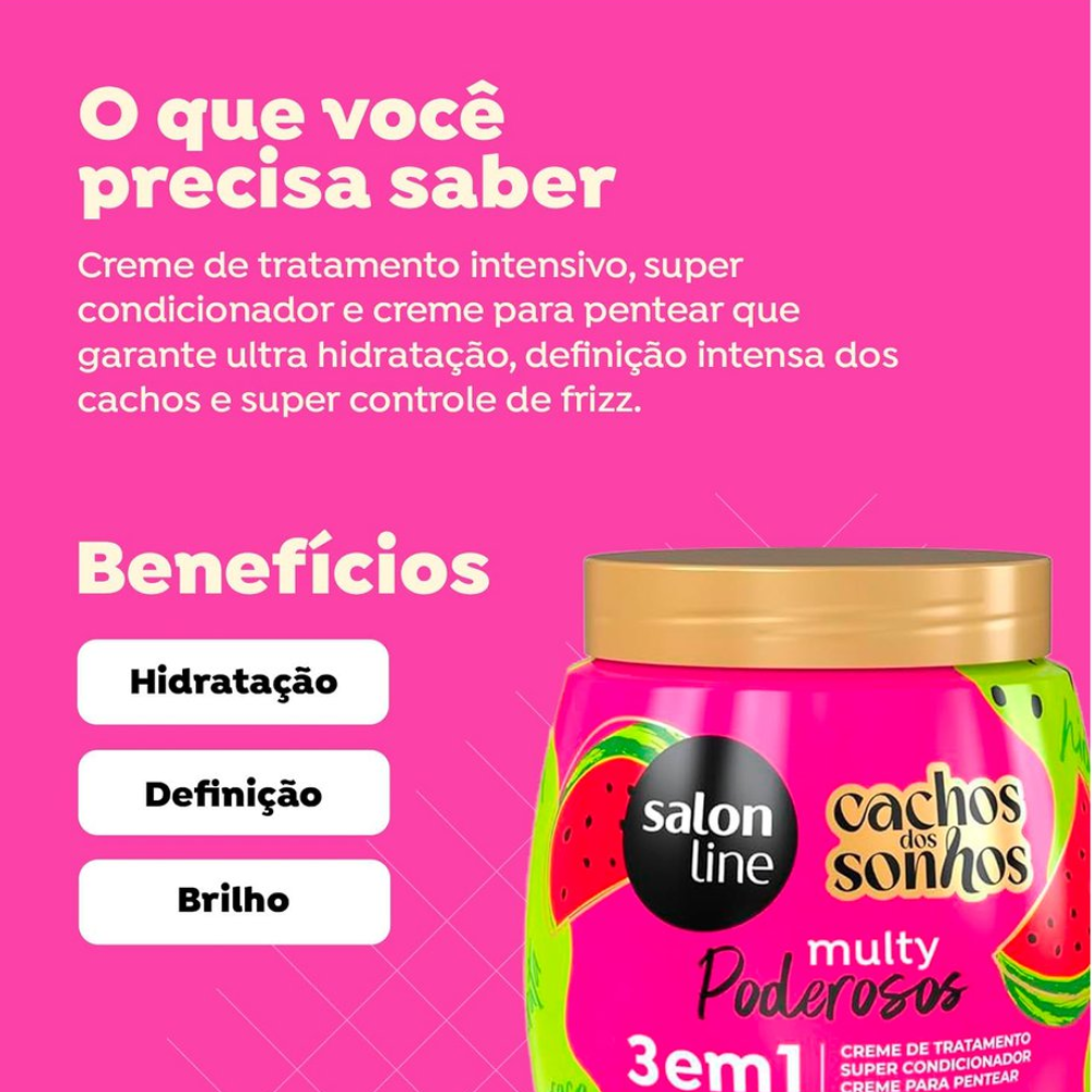 Creme Condicionador Salon Line Cachos dos Sonhos Melancia 3 em 1 Multy Poderosos 1kg