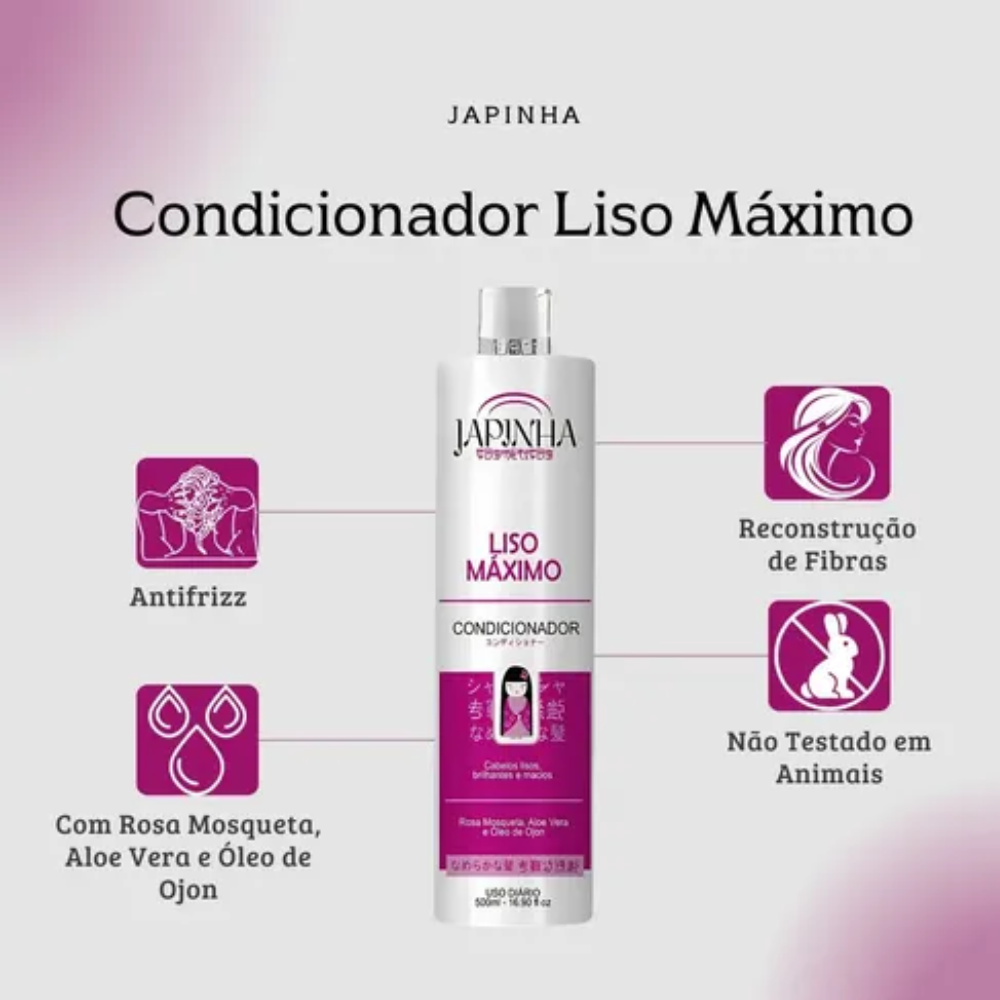 Kit Japinnha Shampoo + Condicionador 500ml Liso Máximo